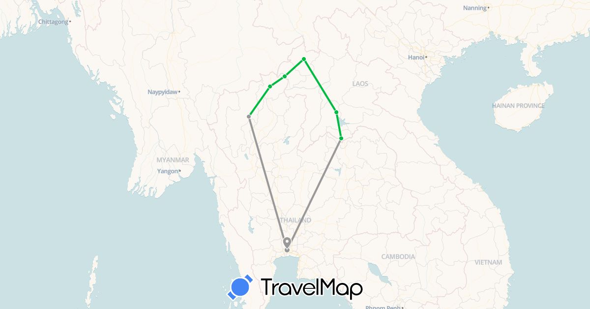 TravelMap itinerary: bus, plane in Laos, Thailand (Asia)